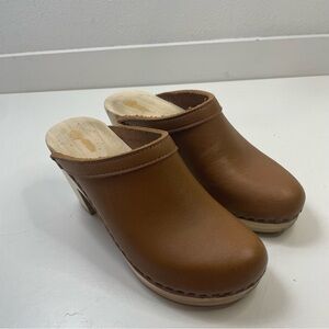 No. 6 Store Old School Leather Clog on High Heel Folk Artisan Brown size 37EU